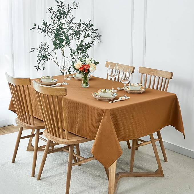 maxmill Fall Tablecloth Waterproof Spillproof Wrinkle Resistant Soft Weaved Texture Table Cloth for Harvest Thanksgiving Dinner and Party Indoor and Outdoor Use, Square 60 x 60 Inch, Amber