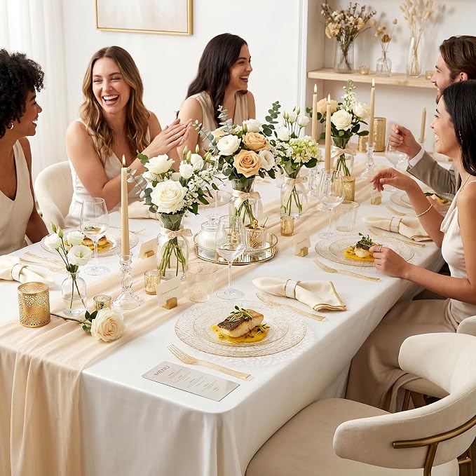 Rubtlamp 700Pcs Gold Glitter Plastic Dinnerware Set, Hammered Clear Plates - Image 9