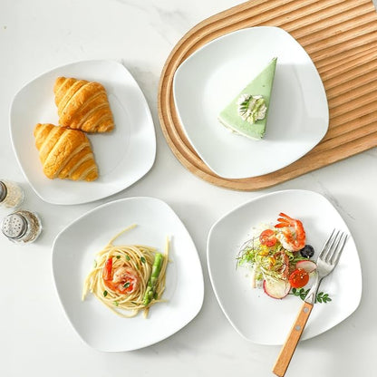 fMBB Ceramic White Dinner Plates Set of 4, Porcelain Square 7.5 inch Dessert - Image 2