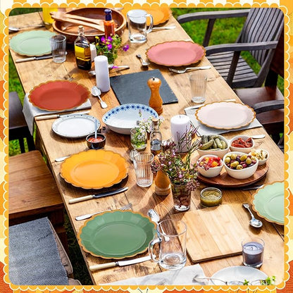 96 Pcs Fall Boho Paper Plates 9 Inch Gradient Scalloped Paper Disposable Dinner Dessert Plates for Birthday Wedding Bridal Party Supplies, 6 Colors