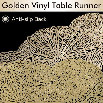 FAVE Gold Small Table Runner 36 Inch Dresser Vinyl Runner | Heat Resistant - Image 2