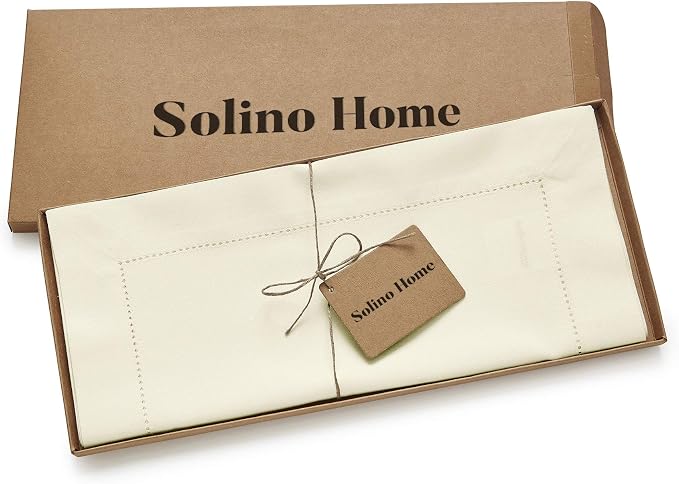 Solino Home Cotton Linen Dining Table Runner Ivory Hemstitch, 14 x 36 in | - Image 5
