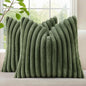 decorUhome Cozy Faux Fur Throw Pillow Covers 22x22 Set of 2 Decorative Soft Plush Striped Modern Farmhouse Boho Couch Euro Sham Pillow Cases with Velvet Back for Sofa Bed Living Roomr, Olive Green