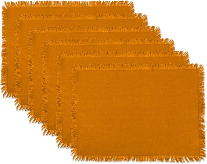 DII Everyday Collection, Fringed Solid Tabletop, Placemat Set, Pumpkin Spice by DII