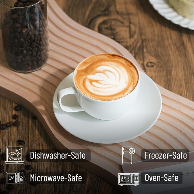 BTaT- Cappuccino Cups with Saucers 6 oz, Au Lait, Flat White, Dishwasher - Image 3