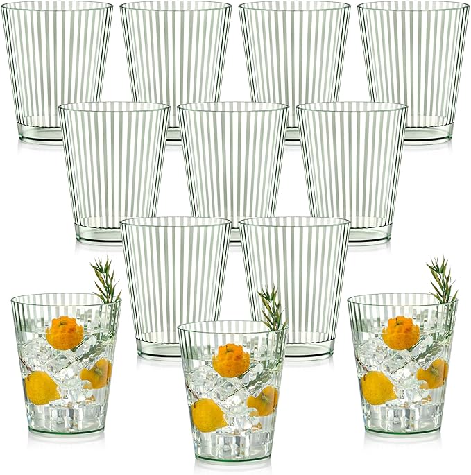 12 PCS Plastic Ribbed Drinking Glasses Green 10oz Vintage Ripple Stemless Wine by SHIQIKEJIPTY
