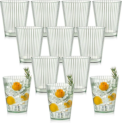 12 PCS Plastic Ribbed Drinking Glasses Green 10oz Vintage Ripple Stemless Wine by SHIQIKEJIPTY