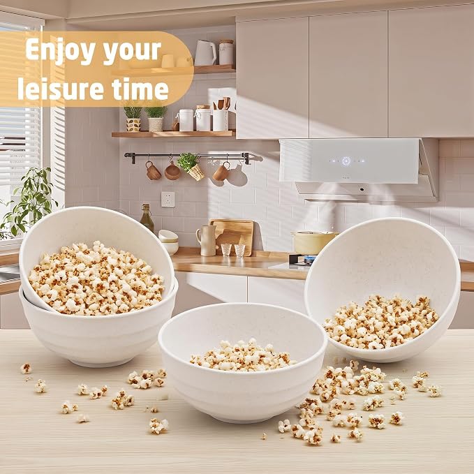 60 OZ Wheat Straw Bowls, Large Popcorn Bowl Sets of 6, Unbreakable Large - Image 5