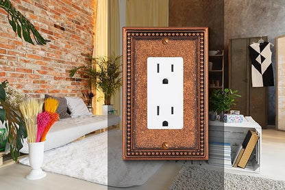 Henne Bery Raised Pearls Decorative Wall Plate Switch Plate Outlet Cover (Single Decorator 3PK, Sponged Copper)