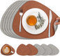 Placemats and Coasters, Washable Placemats Round Faux Leather Wipeable Place Mats Non Slip Heat Resistant Indoor Outdoor Table Mats (Set of 6, Light Gray Reddish Brown)