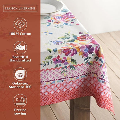 Maison d' Hermine Table Cloth Rectangle Table 100% Cotton 70 x 90 Inches Tablecloth Reusable Decorative for Dining Room Farmhouse Home Valentines Day Decorations Spring Summer - Rose Garden