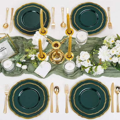 60 Pcs Green Gold Dinner Plates - Image 8