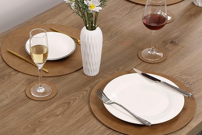 Jovono PU Leather Placemats, Waterproof Coffee Coasters, Kitchen Table Mats - Image 3