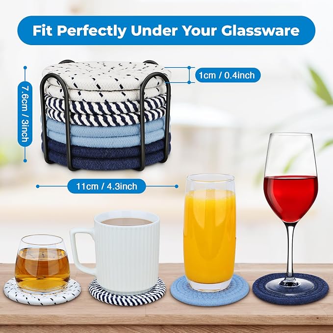 Blue Coaster, Drink Coasters, 8 PackCup Coasters, Kitchen Table Decor, Table - Image 2