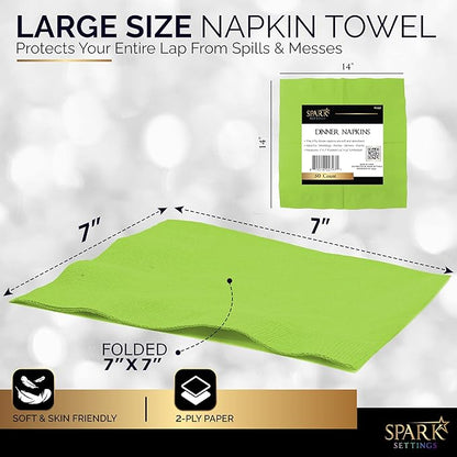 Big Party Pack 40 Count Kiwi Green Dinner Napkins Tableware- Ideal for Wedding, Party, Birthday, Dinner, Lunch, Cocktails. (7” x 7”)