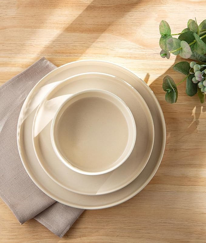 Ceramic Dinnerware Set for 8, 24-Piece Plates and Bowls Set | Lightweight - Image 2