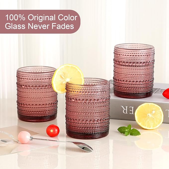 ZMOWIPDL Drinking Glasses Set of 6, 12oz Purple Hobnail Glass Cups | Vintage - Image 3