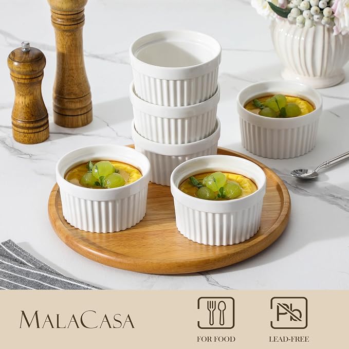 MALACASA Ramekins 12 oz Oven Safe, Porcelain Creme Brulee Ramekins Pudding - Image 3