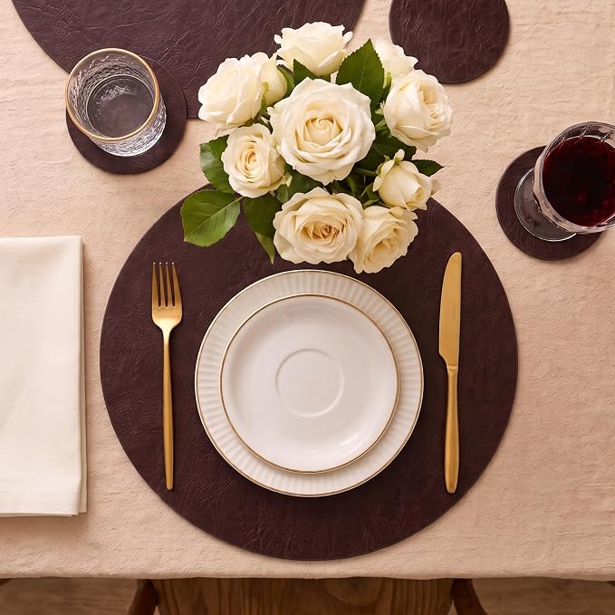 Set of 8 Faux Leather Round Placemats and Coasters, Coffee Mats Kitchen Table - Image 3
