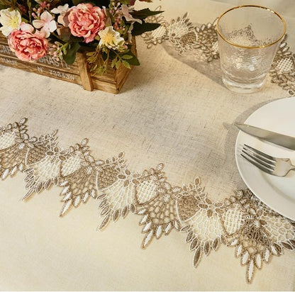 Phantomon Neutral Linen Table Runner 36 Inches Beige Embroidered Runner Lace - Image 3