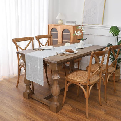 Gernaice Boho Table Runner, Modern Plaid Cotton Linen Farmhouse Table Runners - Image 2