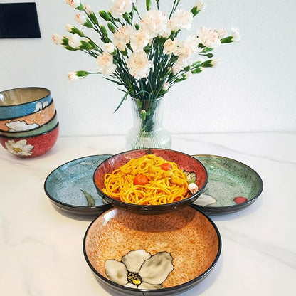 30oz Ceramic Pasta Bowls For Kitchen, 8.5 in - bowl/plate Set of 4 - For Pasta,Salad,Appetizer, Serving etc - Dishwasher, Microwave, and Oven Safe - For Breakfast, Lunch and Dinner