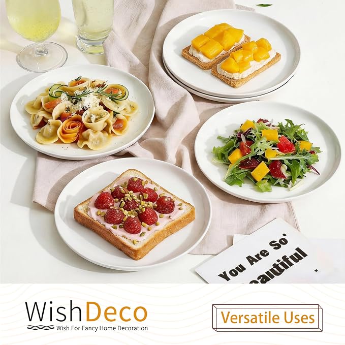 White Salad Plates Set of 6, Porcelain Dessert Plates 8 inch, Modern Kitchen - Image 5