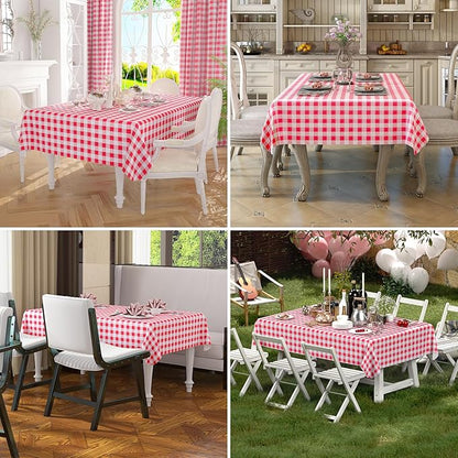 misaya Rectangle Waterproof Vinyl Table Cloth, Buffalo Flannel Backed Tablecloth, Wipeable Plastic Table Cover for Valentine's Day, Dinner, Kitchen, Outdoor (60" x 84", Red and White)