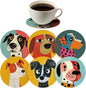 Wood Coasters Set of 6 - Handcrafted Drink Coaster Thick Heat-Resistant for Office, Bar, Farmhouse - Cute Dog Drink Cup Coasters for Table Protection