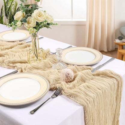 6 Pack 10Ft Beige Cheesecloth Table Runner 23 x 120 Inch | Gauze Rustic Boho - Image 2