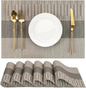 Placemats Set of 6, Vinyl Woven Place Mats Indoor Set of 6 Washable Wipeable PVC Table Mats Heat-Resistant Non Slip Placemat for Kitchen Dining Outdoor Table (Gray Dark Gray, Set of 6)