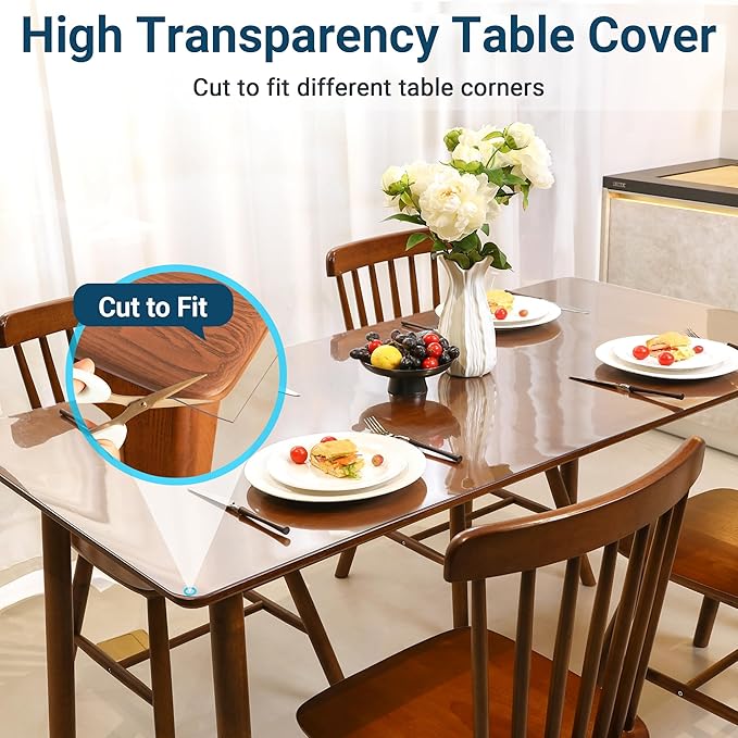 Clear Table Cover Protector Rectangle 40 x 78 Inch, 2.0mm Transparent Plastic Table Protector Waterproof, Anti-Scratch Clear Desk Mat for Office Desktop Dresser Dining Table, FDA Compliant