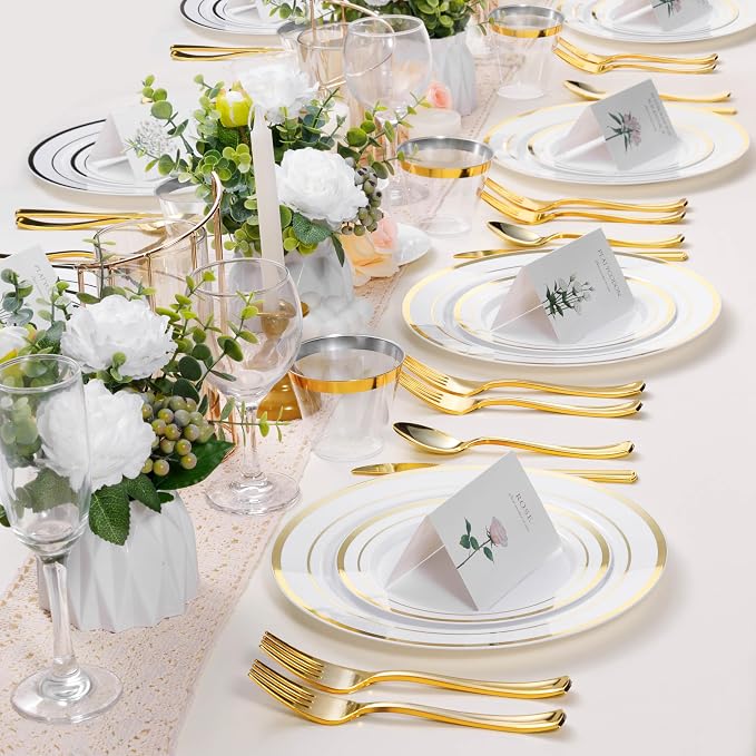 BESTSTAR 7 Inch White with Gold Rim Plastic Plates | 100PCS Disposable - Image 7