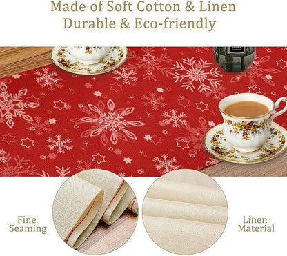 Red Snowflakes Christmas Table Runner, Seasonal Winter Holiday Kitchen Dining - Image 5