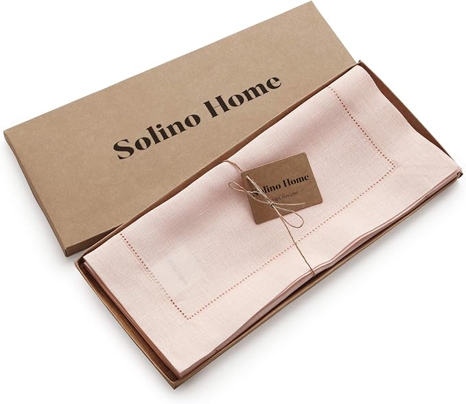 Solino Home 100% Pure Linen Dining Table Runner Pink Hemstitch, 14 x 156 in | - Image 5