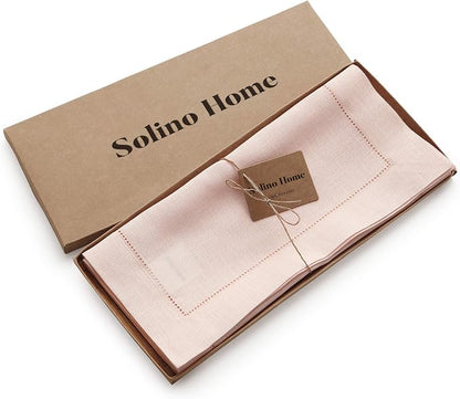 Solino Home 100% Pure Linen Dining Table Runner Pink Hemstitch, 14 x 156 in | - Image 5
