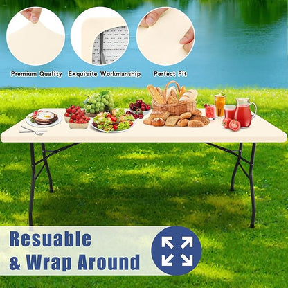 Spandex 5 Foot Rectangle Table Cloth 2 Pack, Elastic Fitted Tablecloths for Picnic, Stretch Washable Patio Table Cover for Outdoor, Camping, Banquet and Parties (Champagne, 36"x60")