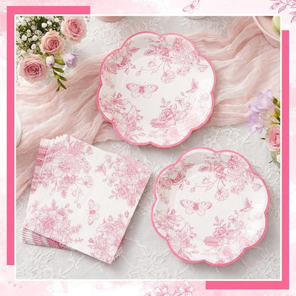 50 Pcs Pink Floral Plates and Napkins, Bridal Baby Showe - Image 4