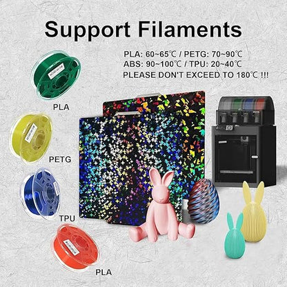 Rainbow Confetti PEF+Galaxy PEY Smooth Build Plate for Bambu Lab X1 X1C X1E P1P P1S P2S A1, Double Sided Textured Spring Steel Sheet Flexible Plate for Bambu Lab 3D Printer 257x257mm