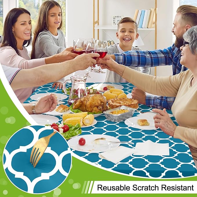 Smiry Rectangle Table Cloth, Waterproof Vinyl Tablecloth with Flannel Backing for Rectangle Tables, Wipeable Spillproof Plastic Tablecloths for Dining, Camping, Indoor and Outdoor (54"x120", Teal)