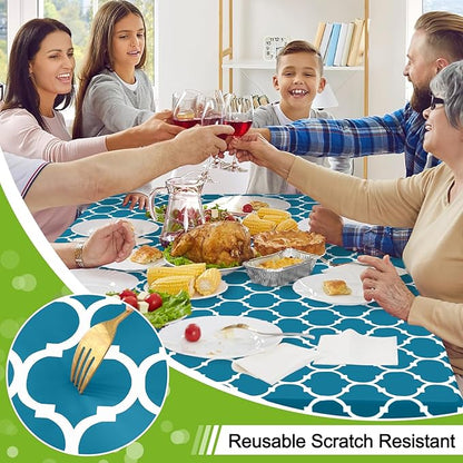 Smiry Square Table Cloth, Wipeable Spillproof Plastic Tablecloths for Dining, Waterproof Vinyl Tablecloth with Flannel Backing for Square Tables, Camping, Outdoor and Indoor (70"x70", Teal)