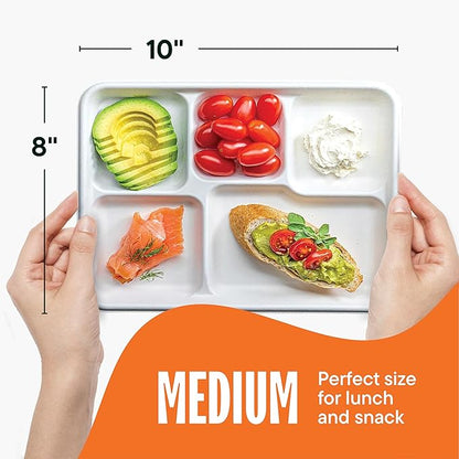 100% Compostable Paper Plate 125-Pack 5-Compartment Bagasse School Lunch Tray, Heavy Duty Quality Disposable Tray, Eco-Friendly Made of Sugar Cane Fibers