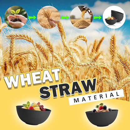 Unbreakable Cereal Bowls 40 OZ, Wheat Straw Bowls Set of 6, Anti Scald Extra Thick Soup Bowls, Reusable Plastic Bowl for Kitchen, Outdoor, Camping, RV, Black