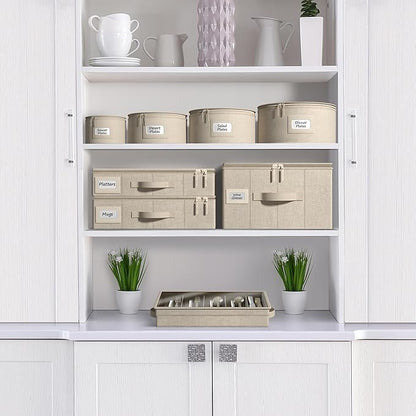 Sorbus China Storage Containers - Hard Shell, Handles & Felt Dividers - Serving Platter Storage Rack & Organizer - Christmas Platter Storage