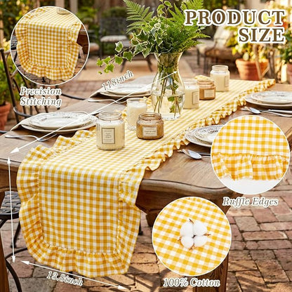 HunnmingRe 1 Pc Gingham Table Runner Yellow, 118 X 13.8 Inch | Cotton Dresser - Image 2