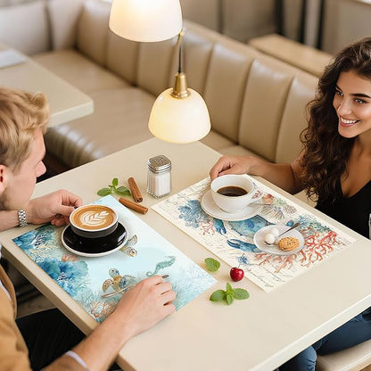 Nautical Placemats Set of 4 Washable Table Place Mats for Dining Kitchen Party Decor