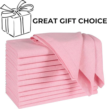 Bedding Craft Cotton Cloth Napkins Set of 12 – 18x18 Baby Pink – Soft Machine Washable Fabric Napkins for Weddings, Thanksgiving, Christmas & Everyday Dining