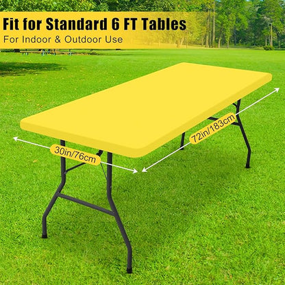 Smiry Rectangle Tablecloth, Elastic Fitted Flannel Backed Vinyl Tablecloths for 6ft Folding Tables, Waterproof Wipeable Table Covers for Indoor, Outdoor, Picnic and Camping (Yellow, 30"x72")