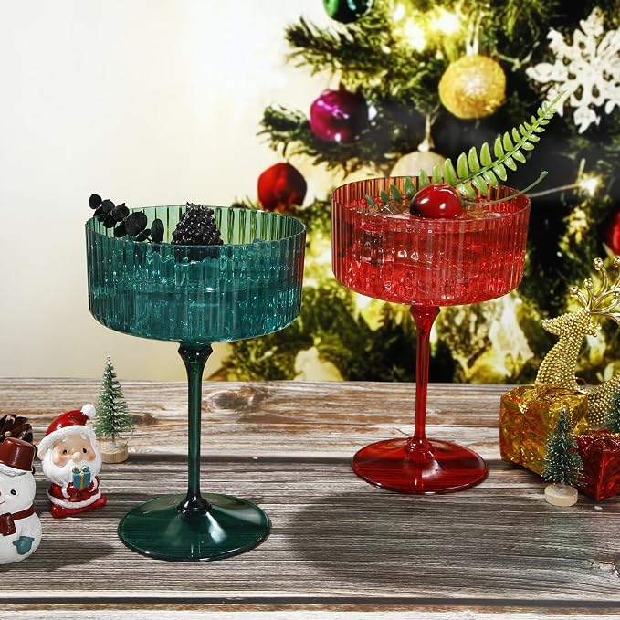 Jingmore 12 Pcs Ribbed Martini Glasses 10 oz Disposable Plastic Vintage Ribbed - Image 5