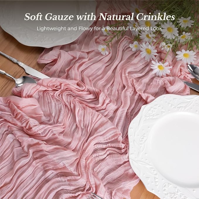 10 Pack Dusty Pink Cheesecloth Gauze Table Runners, 35x120 Inch | Extra Wide - Image 3